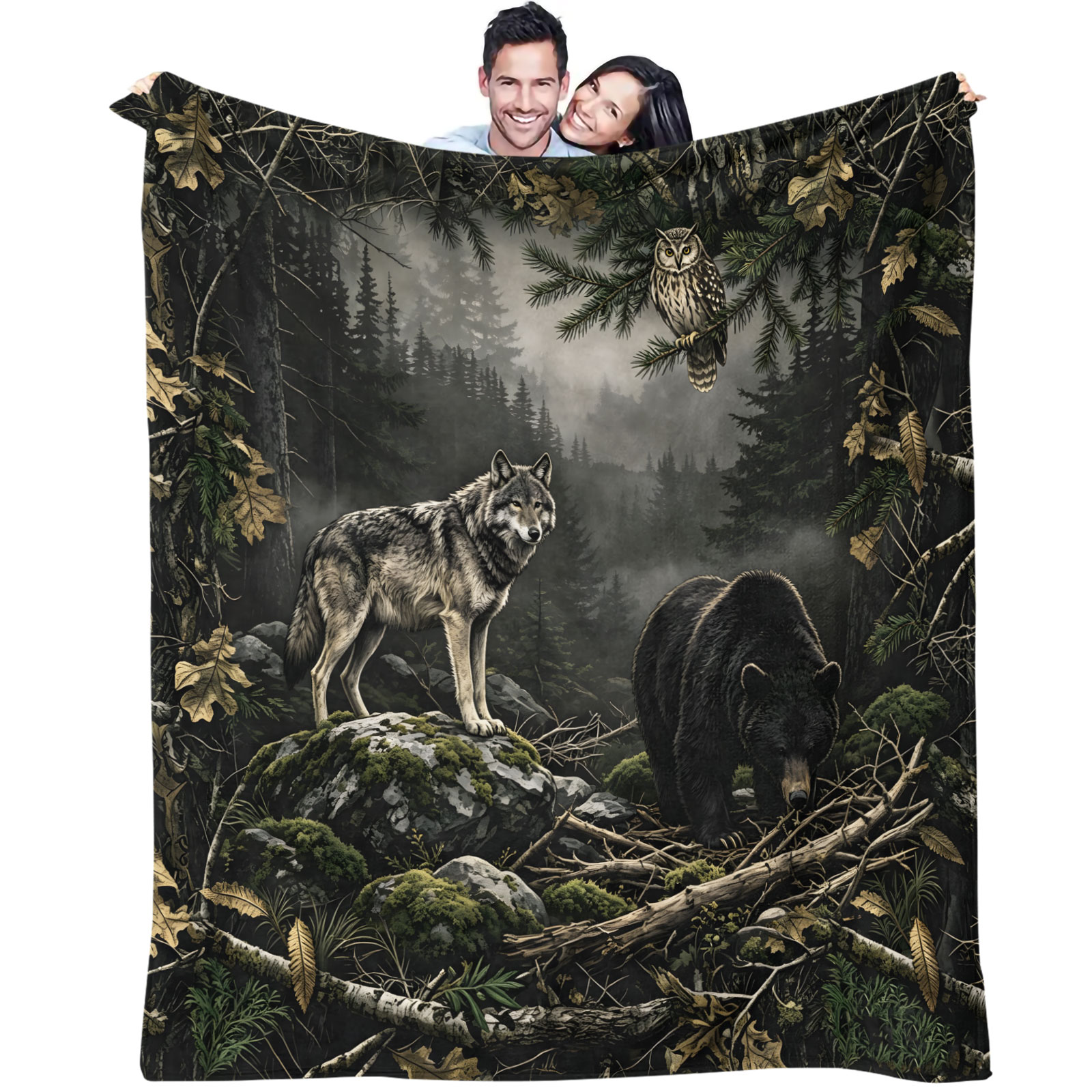Hunting And Camping In Forest - Manta de Franela con Diseño de