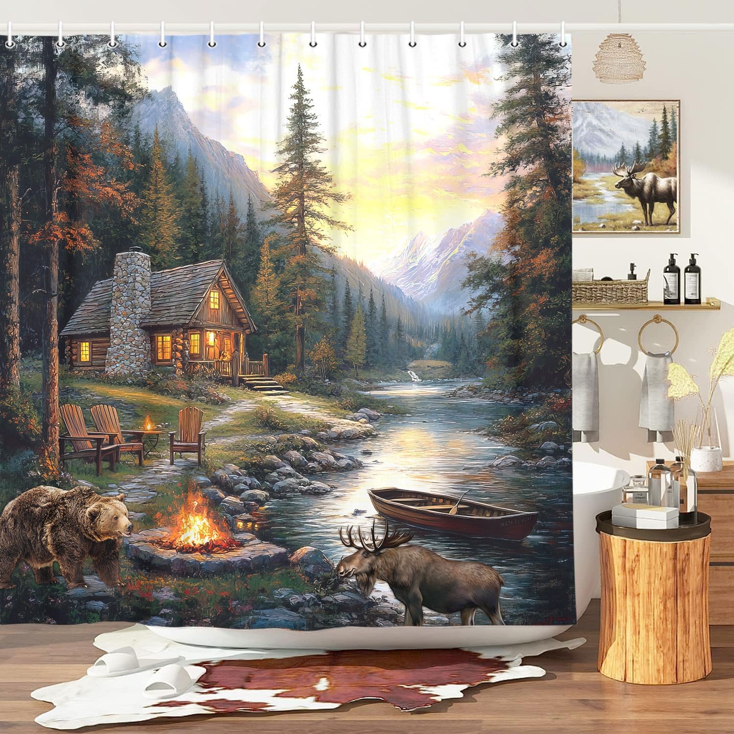 Cortina de ducha rústica con a - Hunting And Camping In Forest reseña y precio
