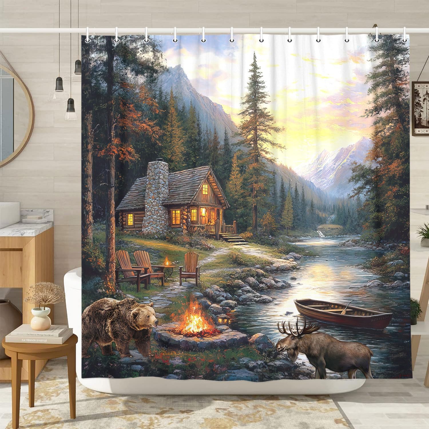 Cortina de ducha rústica con a - Hunting And Camping In Forest reseña y precio